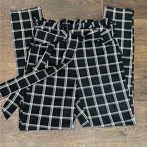 Black and White Plaid Pants with Belt